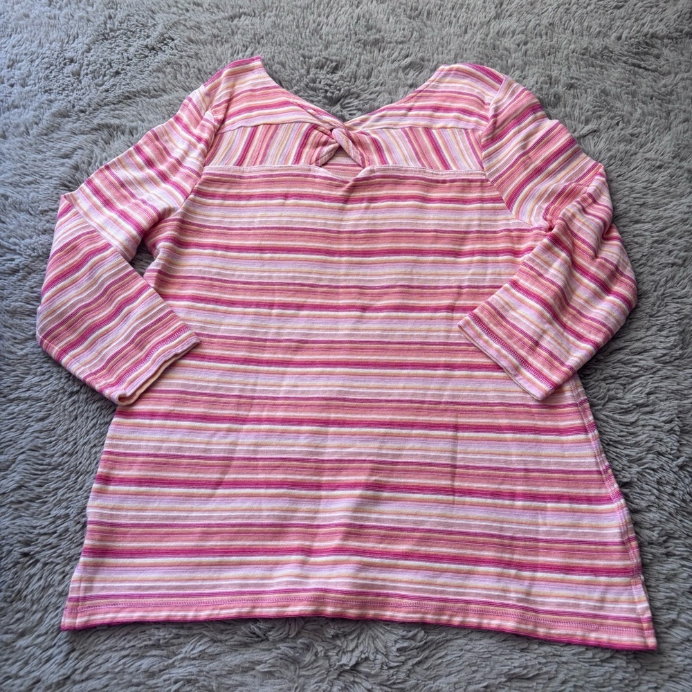 Talbots Pink coastal beachy Striped Long Sleeve Top size L - Picture 5 of 7